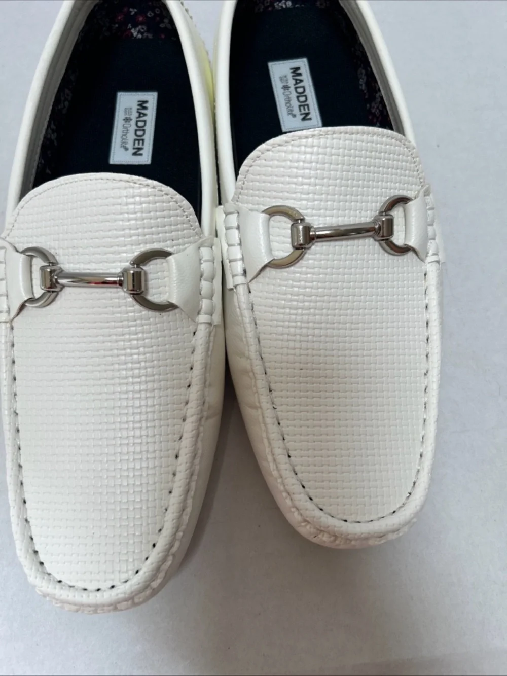 White Men's Slip-On Loafers‎ with Silver Horsebit